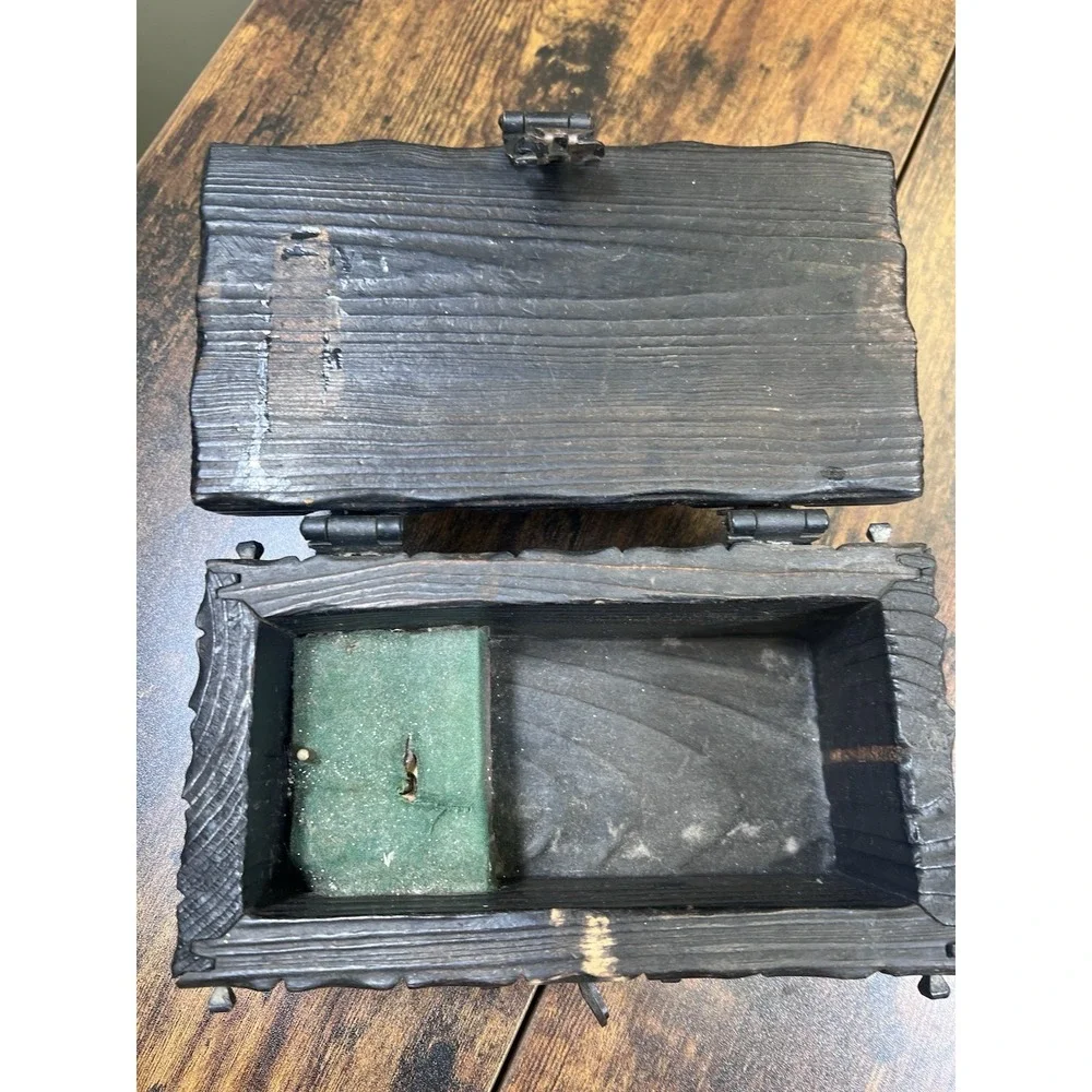 Vtg Hand Carved Rustic Gothic Wooden Treasure Chest Trinket Box Brutalist